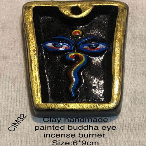 Clay Handmade Painted Buddha Eye Incense Burner