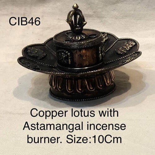 Copper Lotus With Astamangal Incense Burner