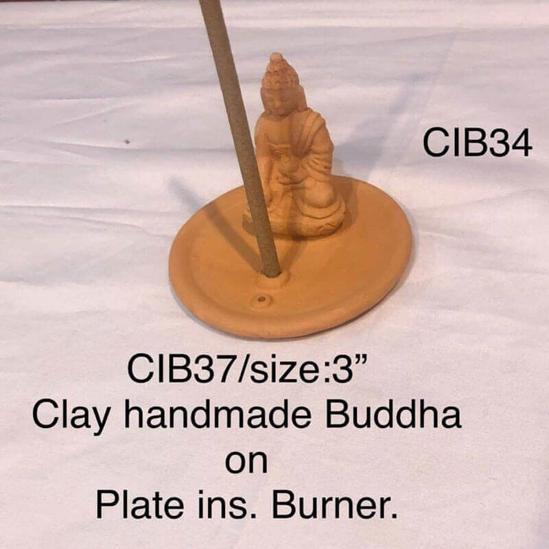 Clay Handmade Buddha On Plate Incense Burner