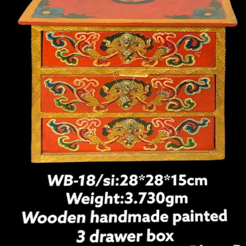 Wooden Handmade Painted 3 Drawer Box